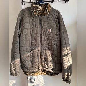 Carhartt Olive Green Quilted Puffer Jacket with Camouflage Lining